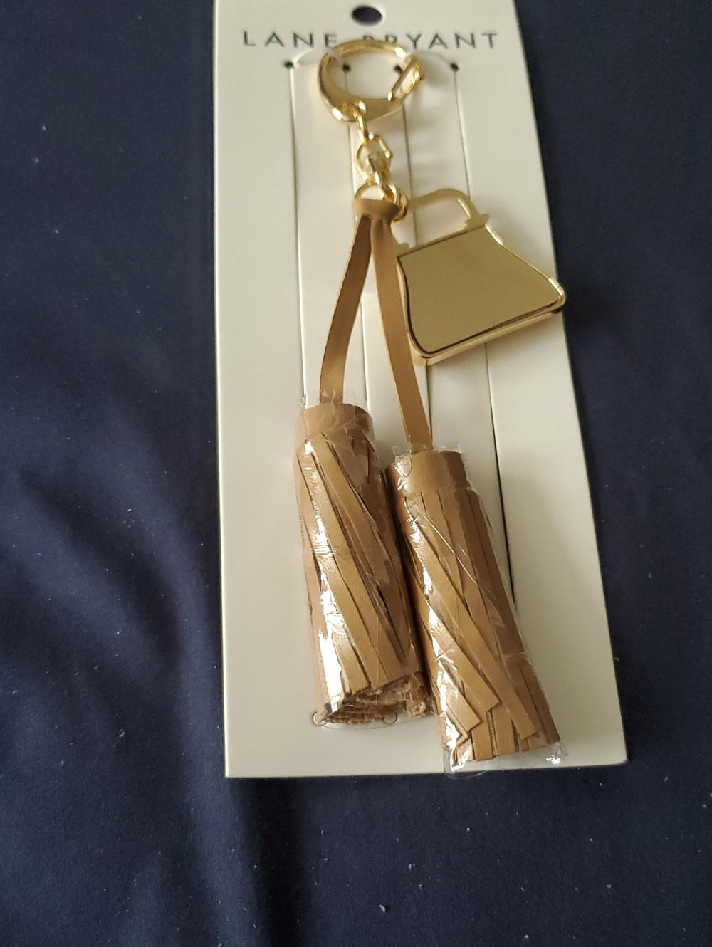 Lane Bryant Beige Tassel Keychain with Gold Purse Charm For Bag